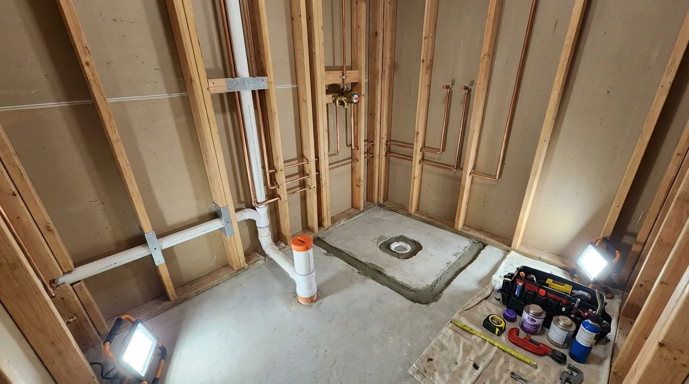 Bathroom rough-in plumbing during remodel by Johns Plumbing LLC in Mesa