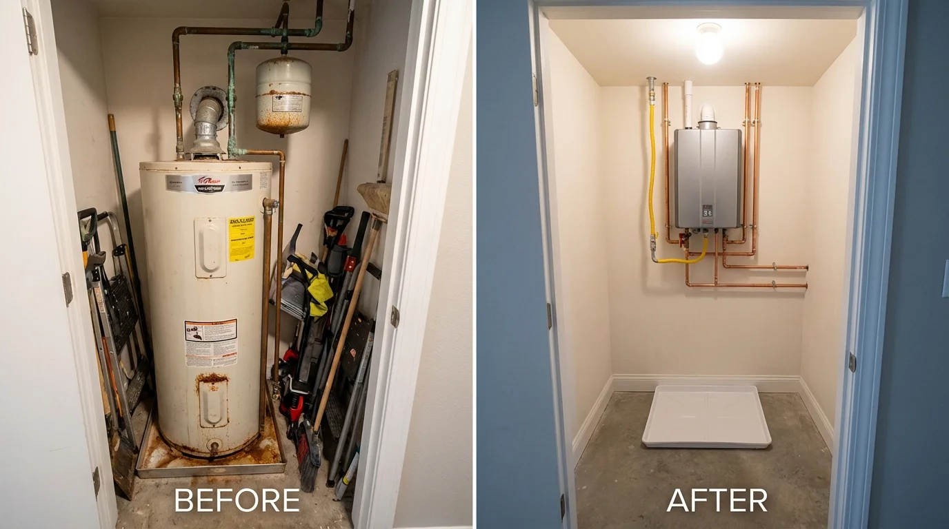 Tank water heater versus wall-mounted tankless unit comparison for Mesa, AZ homeowners