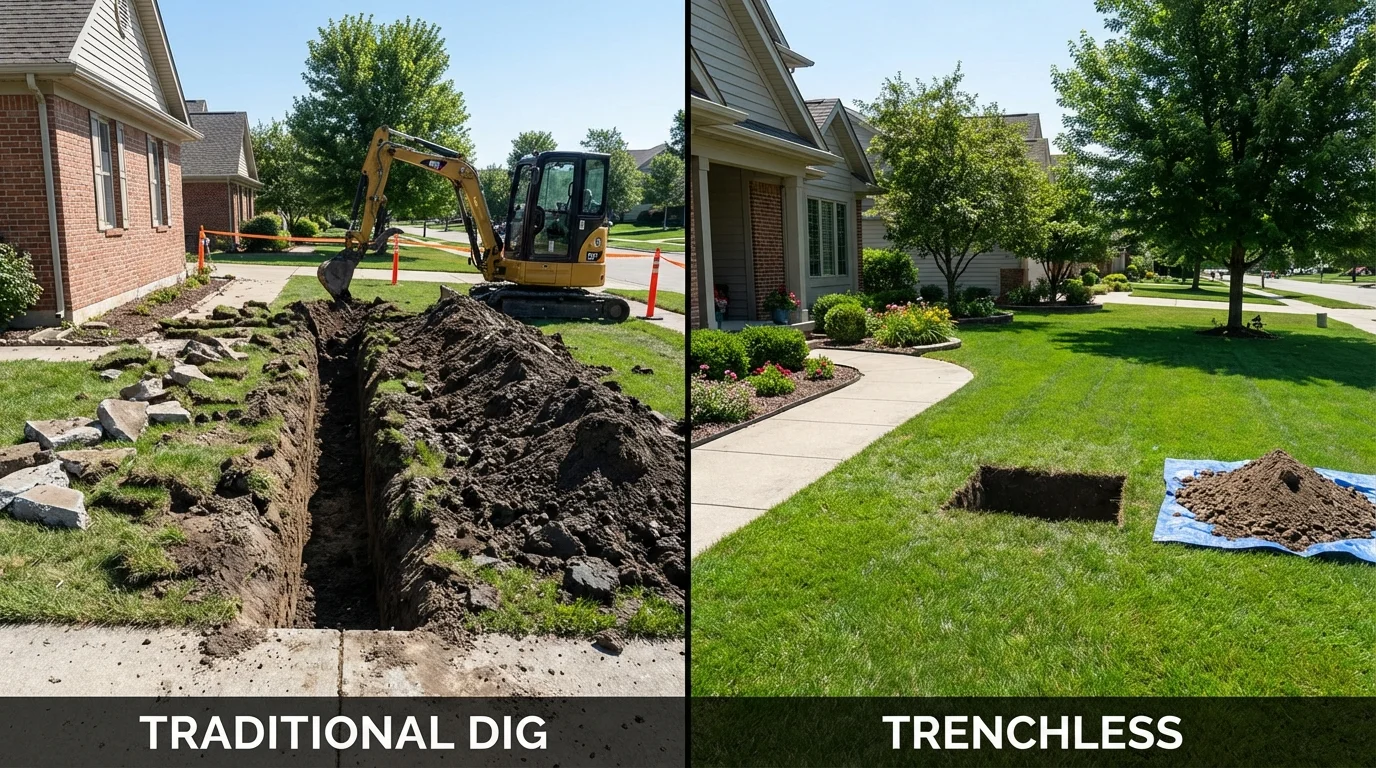 Trenchless sewer repair with minimal yard damage versus traditional excavation in Mesa, AZ